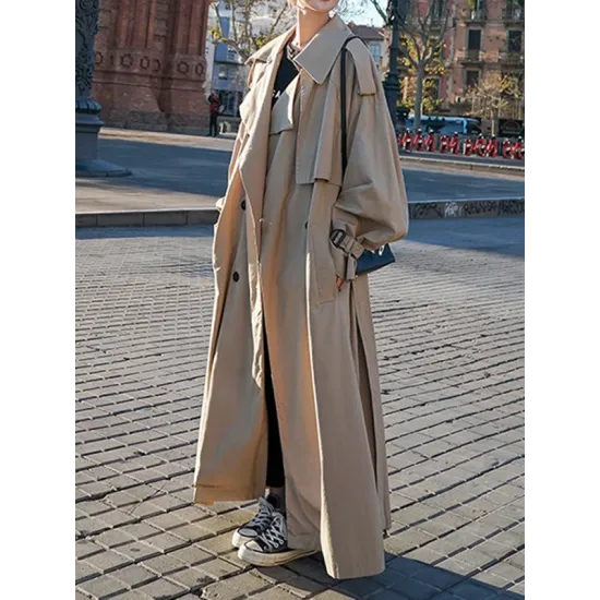 Buckle Buttoned Split-Back Tied Waist Long Sleeves Loose Lapel Trench Coats Outerwear Buckle Buttoned Split-Back Tied Waist Long Sleeves Loose Lapel Trench Coats Outerwear