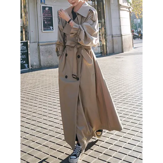 Buckle Buttoned Split-Back Tied Waist Long Sleeves Loose Lapel Trench Coats Outerwear Buckle Buttoned Split-Back Tied Waist Long Sleeves Loose Lapel Trench Coats Outerwear