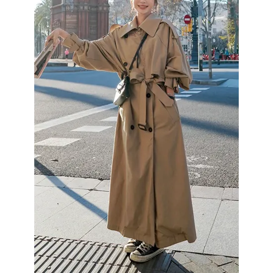 Buckle Buttoned Split-Back Tied Waist Long Sleeves Loose Lapel Trench Coats Outerwear Buckle Buttoned Split-Back Tied Waist Long Sleeves Loose Lapel Trench Coats Outerwear