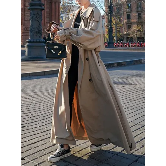 Buckle Buttoned Split-Back Tied Waist Long Sleeves Loose Lapel Trench Coats Outerwear Buckle Buttoned Split-Back Tied Waist Long Sleeves Loose Lapel Trench Coats Outerwear