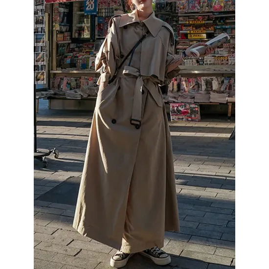 Buckle Buttoned Split-Back Tied Waist Long Sleeves Loose Lapel Trench Coats Outerwear Buckle Buttoned Split-Back Tied Waist Long Sleeves Loose Lapel Trench Coats Outerwear