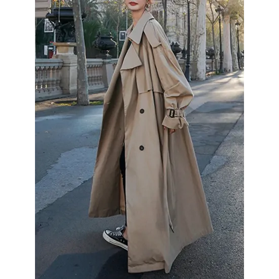 Buckle Buttoned Split-Back Tied Waist Long Sleeves Loose Lapel Trench Coats Outerwear Buckle Buttoned Split-Back Tied Waist Long Sleeves Loose Lapel Trench Coats Outerwear