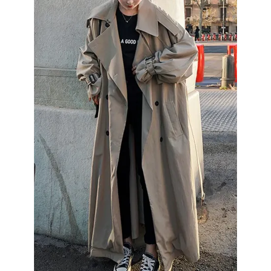 Buckle Buttoned Split-Back Tied Waist Long Sleeves Loose Lapel Trench Coats Outerwear Buckle Buttoned Split-Back Tied Waist Long Sleeves Loose Lapel Trench Coats Outerwear