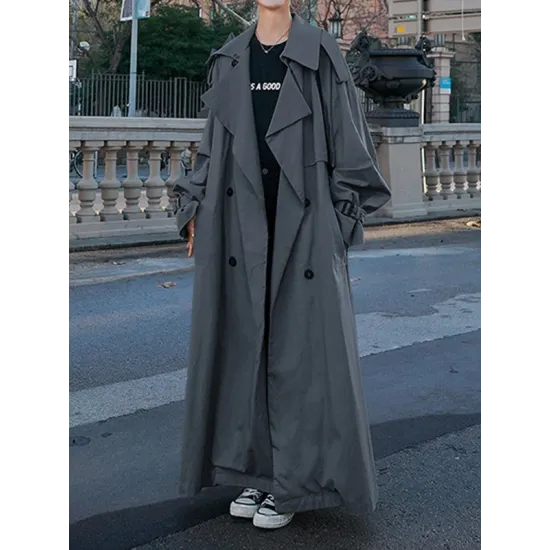 Buckle Buttoned Split-Back Tied Waist Long Sleeves Loose Lapel Trench Coats Outerwear Buckle Buttoned Split-Back Tied Waist Long Sleeves Loose Lapel Trench Coats Outerwear