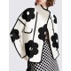 Long Sleeves Loose Contrast Color Flower Print Split-Joint Stand Collar Jackets Outerwear Woolen Coat Long Sleeves Loose Contrast Color Flower Print Split-Joint Stand Collar Jackets Outerwear Woolen Coat