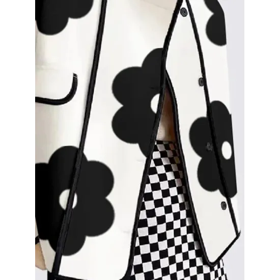 Long Sleeves Loose Contrast Color Flower Print Split-Joint Stand Collar Jackets Outerwear Woolen Coat Long Sleeves Loose Contrast Color Flower Print Split-Joint Stand Collar Jackets Outerwear Woolen Coat