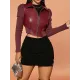 Elasticity Pleated Solid Color Split-Joint Zipper Long Sleeves Puff Sleeves Lapel PU Jackets Elasticity Pleated Solid Color Split-Joint Zipper Long Sleeves Puff Sleeves Lapel PU Jackets