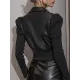 Elasticity Pleated Solid Color Split-Joint Zipper Long Sleeves Puff Sleeves Lapel PU Jackets Elasticity Pleated Solid Color Split-Joint Zipper Long Sleeves Puff Sleeves Lapel PU Jackets