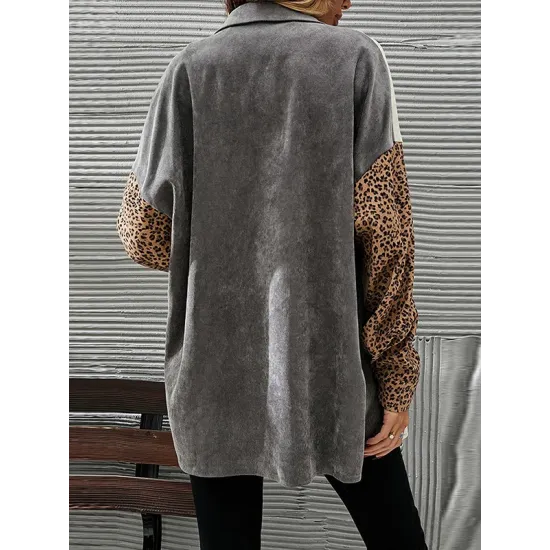 Buttoned Leopard Pockets Split-Joint Long Sleeves Loose Lapel Outerwear Jackets Buttoned Leopard Pockets Split-Joint Long Sleeves Loose Lapel Outerwear Jackets