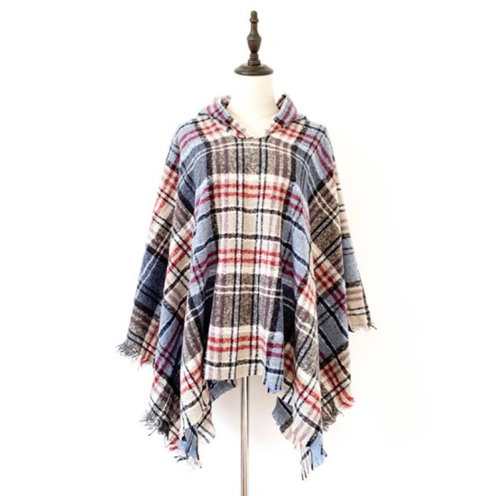 Fringed Hooded Keep Warm Plaid Shawl&Cloak Cape Fringed Hooded Keep Warm Plaid Shawl&Cloak Cape
