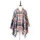 Fringed Hooded Keep Warm Plaid Shawl&Cloak Cape Fringed Hooded Keep Warm Plaid Shawl&Cloak Cape