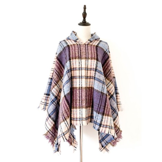 Fringed Hooded Keep Warm Plaid Shawl&Cloak Cape Fringed Hooded Keep Warm Plaid Shawl&Cloak Cape