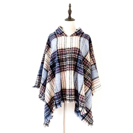 Fringed Hooded Keep Warm Plaid Shawl&Cloak Cape Fringed Hooded Keep Warm Plaid Shawl&Cloak Cape