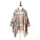 Fringed Hooded Keep Warm Plaid Shawl&Cloak Cape Fringed Hooded Keep Warm Plaid Shawl&Cloak Cape