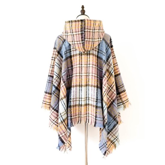 Fringed Hooded Keep Warm Plaid Shawl&Cloak Cape Fringed Hooded Keep Warm Plaid Shawl&Cloak Cape