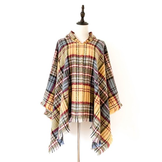 Fringed Hooded Keep Warm Plaid Shawl&Cloak Cape Fringed Hooded Keep Warm Plaid Shawl&Cloak Cape