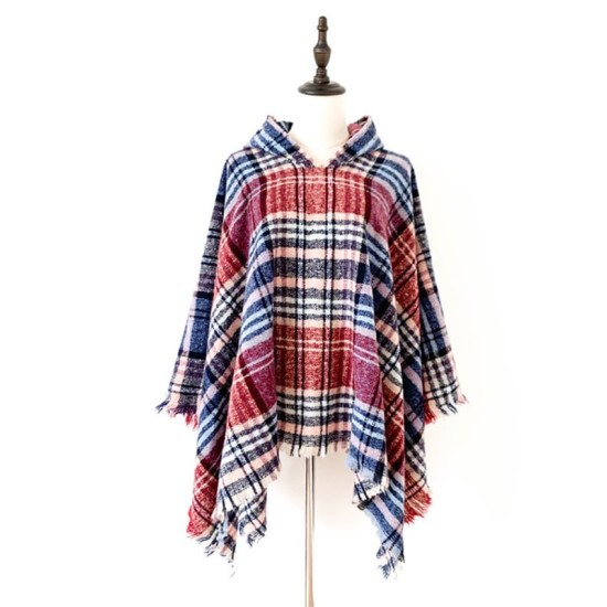 Fringed Hooded Keep Warm Plaid Shawl&Cloak Cape Fringed Hooded Keep Warm Plaid Shawl&Cloak Cape