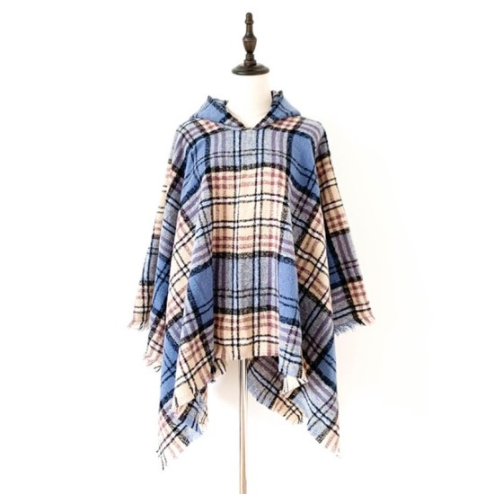 Fringed Hooded Keep Warm Plaid Shawl&Cloak Cape Fringed Hooded Keep Warm Plaid Shawl&Cloak Cape