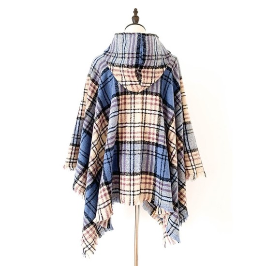 Fringed Hooded Keep Warm Plaid Shawl&Cloak Cape Fringed Hooded Keep Warm Plaid Shawl&Cloak Cape