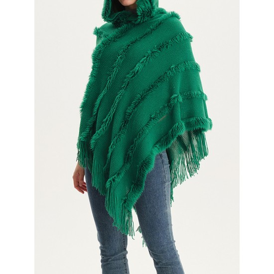 Hooded Keep Warm Solid Color Tasseled Shawl&Cloak Cape Hooded Keep Warm Solid Color Tasseled Shawl&Cloak Cape