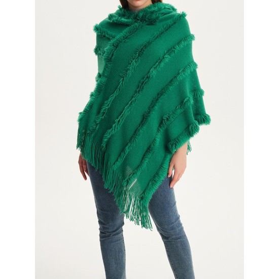 Hooded Keep Warm Solid Color Tasseled Shawl&Cloak Cape Hooded Keep Warm Solid Color Tasseled Shawl&Cloak Cape