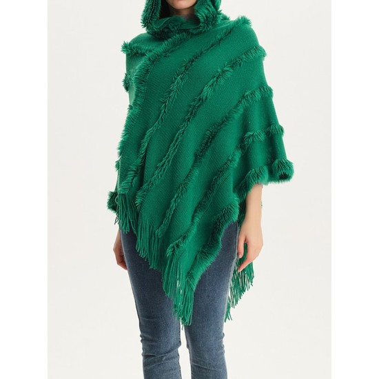 Hooded Keep Warm Solid Color Tasseled Shawl&Cloak Cape Hooded Keep Warm Solid Color Tasseled Shawl&Cloak Cape