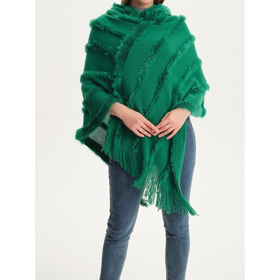 Hooded Keep Warm Solid Color Tasseled Shawl&Cloak Cape Hooded Keep Warm Solid Color Tasseled Shawl&Cloak Cape