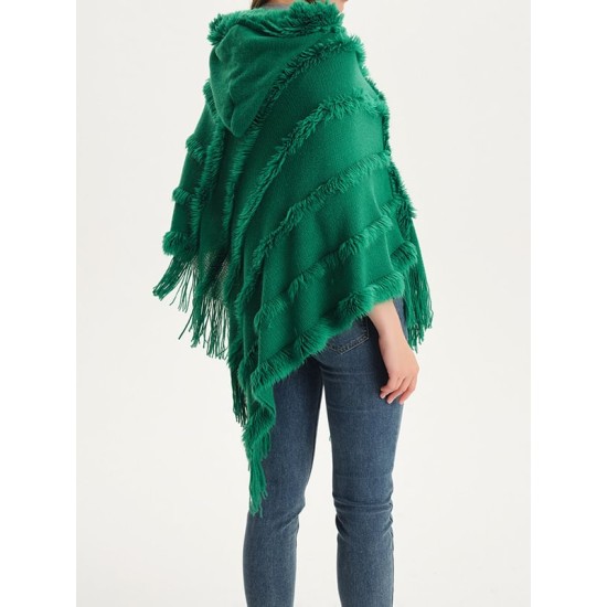 Hooded Keep Warm Solid Color Tasseled Shawl&Cloak Cape Hooded Keep Warm Solid Color Tasseled Shawl&Cloak Cape
