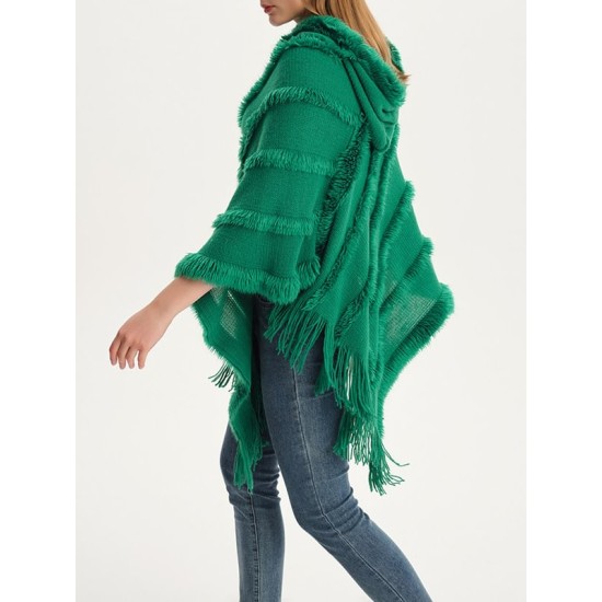 Hooded Keep Warm Solid Color Tasseled Shawl&Cloak Cape Hooded Keep Warm Solid Color Tasseled Shawl&Cloak Cape