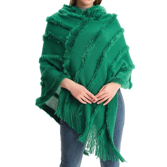 Hooded Keep Warm Solid Color Tasseled Shawl&Cloak Cape Hooded Keep Warm Solid Color Tasseled Shawl&Cloak Cape