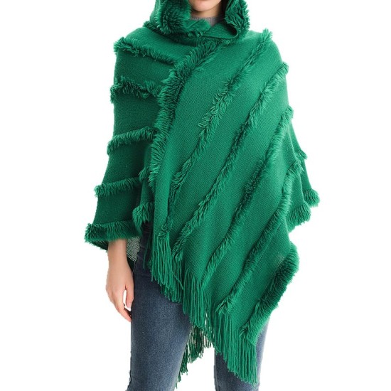 Hooded Keep Warm Solid Color Tasseled Shawl&Cloak Cape Hooded Keep Warm Solid Color Tasseled Shawl&Cloak Cape