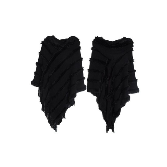 Hooded Keep Warm Solid Color Tasseled Shawl&Cloak Cape Hooded Keep Warm Solid Color Tasseled Shawl&Cloak Cape