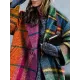 Long Sleeves Loose Contrast Color Plaid Split-Joint Lapel Outerwear Windbreakers Woolen Coat Long Sleeves Loose Contrast Color Plaid Split-Joint Lapel Outerwear Windbreakers Woolen Coat