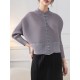 Buttoned Pleated Pockets Solid Color Long Sleeves Loose Round-Neck Outerwear Buttoned Pleated Pockets Solid Color Long Sleeves Loose Round-Neck Outerwear