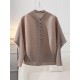 Buttoned Pleated Pockets Solid Color Long Sleeves Loose Round-Neck Outerwear Buttoned Pleated Pockets Solid Color Long Sleeves Loose Round-Neck Outerwear