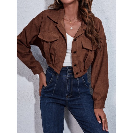 Buttoned Elasticity Pleated Long Sleeves Loose Lapel Outerwear Jackets Buttoned Elasticity Pleated Long Sleeves Loose Lapel Outerwear Jackets