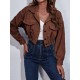Buttoned Elasticity Pleated Long Sleeves Loose Lapel Outerwear Jackets Buttoned Elasticity Pleated Long Sleeves Loose Lapel Outerwear Jackets