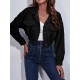 Buttoned Elasticity Pleated Long Sleeves Loose Lapel Outerwear Jackets Buttoned Elasticity Pleated Long Sleeves Loose Lapel Outerwear Jackets