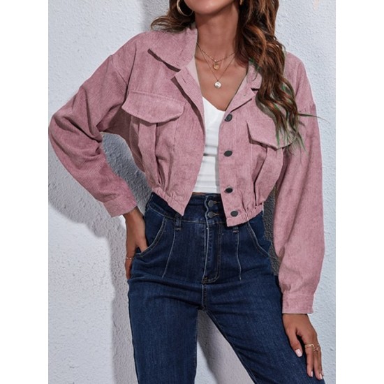 Buttoned Elasticity Pleated Long Sleeves Loose Lapel Outerwear Jackets Buttoned Elasticity Pleated Long Sleeves Loose Lapel Outerwear Jackets