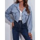 Buttoned Elasticity Pleated Long Sleeves Loose Lapel Outerwear Jackets Buttoned Elasticity Pleated Long Sleeves Loose Lapel Outerwear Jackets