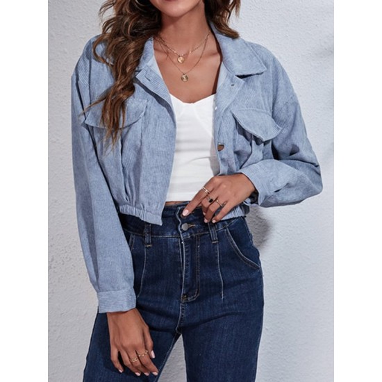 Buttoned Elasticity Pleated Long Sleeves Loose Lapel Outerwear Jackets Buttoned Elasticity Pleated Long Sleeves Loose Lapel Outerwear Jackets