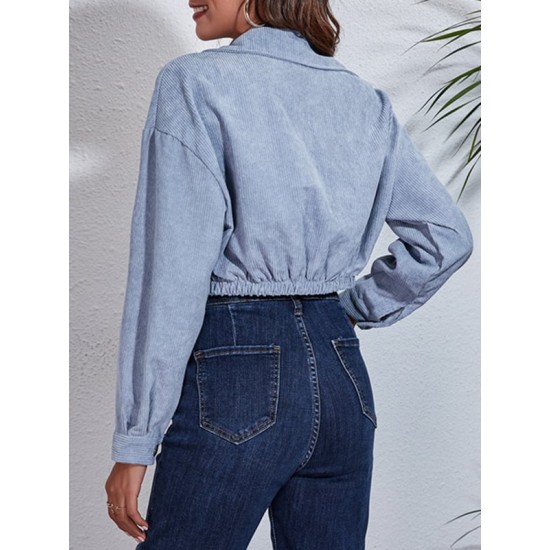 Buttoned Elasticity Pleated Long Sleeves Loose Lapel Outerwear Jackets Buttoned Elasticity Pleated Long Sleeves Loose Lapel Outerwear Jackets