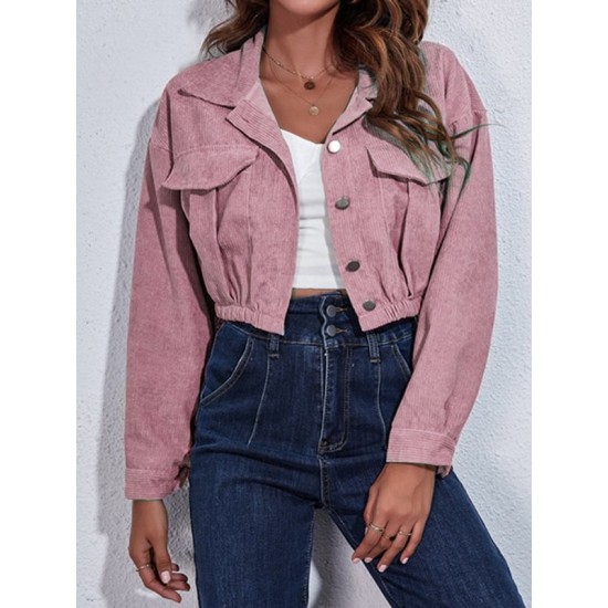 Buttoned Elasticity Pleated Long Sleeves Loose Lapel Outerwear Jackets Buttoned Elasticity Pleated Long Sleeves Loose Lapel Outerwear Jackets