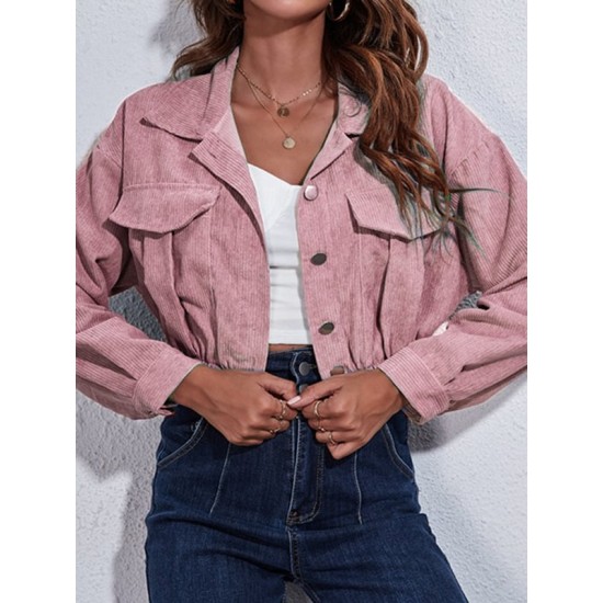 Buttoned Elasticity Pleated Long Sleeves Loose Lapel Outerwear Jackets Buttoned Elasticity Pleated Long Sleeves Loose Lapel Outerwear Jackets