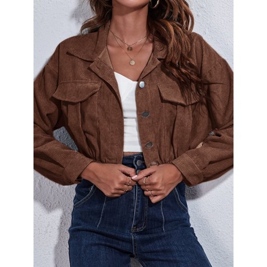 Buttoned Elasticity Pleated Long Sleeves Loose Lapel Outerwear Jackets Buttoned Elasticity Pleated Long Sleeves Loose Lapel Outerwear Jackets