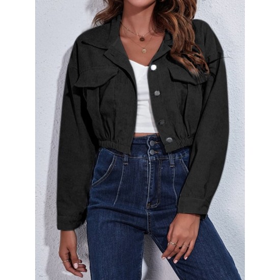 Buttoned Elasticity Pleated Long Sleeves Loose Lapel Outerwear Jackets Buttoned Elasticity Pleated Long Sleeves Loose Lapel Outerwear Jackets