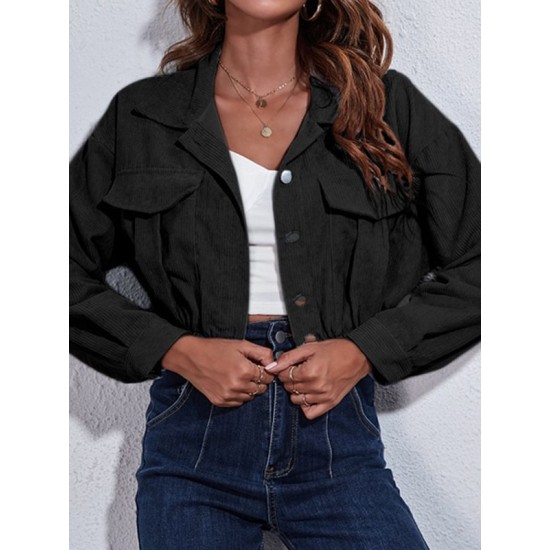 Buttoned Elasticity Pleated Long Sleeves Loose Lapel Outerwear Jackets Buttoned Elasticity Pleated Long Sleeves Loose Lapel Outerwear Jackets