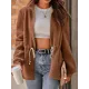 Drawstring Solid Color Velvet Zipper Long Sleeves Loose Stand Collar Outerwear Drawstring Solid Color Velvet Zipper Long Sleeves Loose Stand Collar Outerwear
