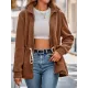 Drawstring Solid Color Velvet Zipper Long Sleeves Loose Stand Collar Outerwear Drawstring Solid Color Velvet Zipper Long Sleeves Loose Stand Collar Outerwear