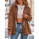 Drawstring Solid Color Velvet Zipper Long Sleeves Loose Stand Collar Outerwear Drawstring Solid Color Velvet Zipper Long Sleeves Loose Stand Collar Outerwear